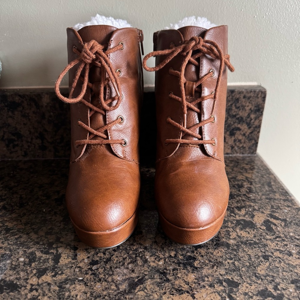 Brash faux leather lace-up platform ankle boots